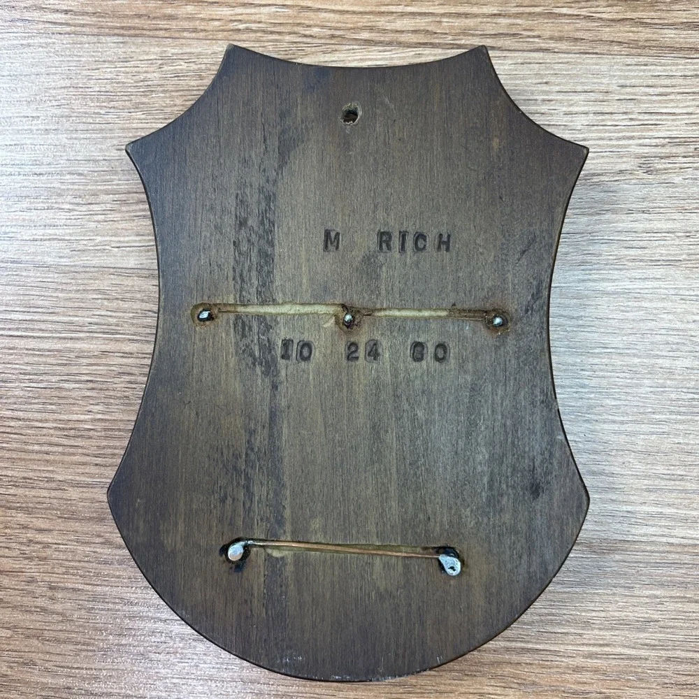 Vintage 1980 Wood Wall Hanging Key‎ Hook Rack with 5 Hooks